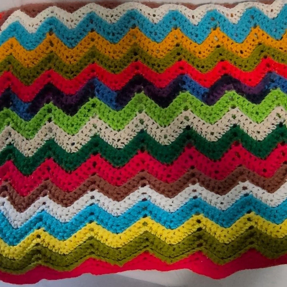 Handmade Vintage Multicolor Throw Handmade Colorful Afghan Crochet Blanket Chevr
